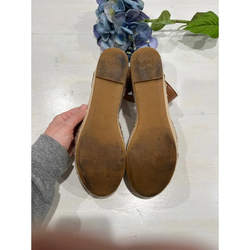 Coach Espadrille Platform Sandals Leather‎ Criss Cross Ankle Strap 7.5